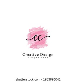 Logotipo inicial de escritura a mano CE de firma inicial, maquillaje, boda, moda con plantilla de pincel de color de agua