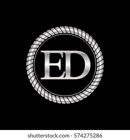 initial ed logo silver metallic with metal circle rope frame border decorative