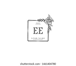 Initial EE beauty monogram and elegant logo design, handwriting logo of initial signature, wedding, fashion, floral and botanical with creative template.