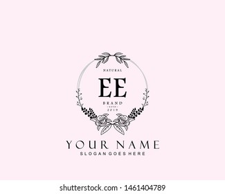 Initial EE beauty monogram and elegant logo design, handwriting logo of initial signature, wedding, fashion, floral and botanical with creative template.