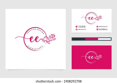 Initial EE Feminine logo collections and business card template.