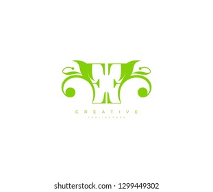 Initial EE Letter Abstract Green Leaf Monogram Stylish Logo Design