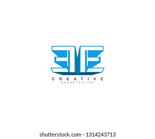 Initial EE Letter Abstract Linear Creative Blue Color 3D Logotype