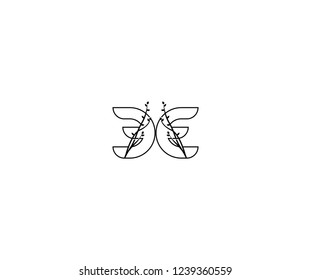 Initial EE Letter Outline Linked Floral Ornate Leaf Monogram Logotype