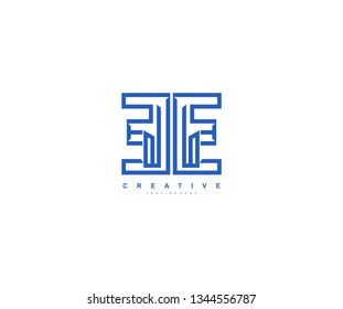 Initial EE Letter Style Modern Creative Bold Linear Blue Color Logo