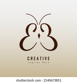 Initial EE simple monogram ornament and butterfly abstract logo design