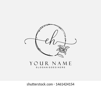 Initial EH beauty monogram and elegant logo design, handwriting logo of initial signature, wedding, fashion, floral and botanical with creative template.