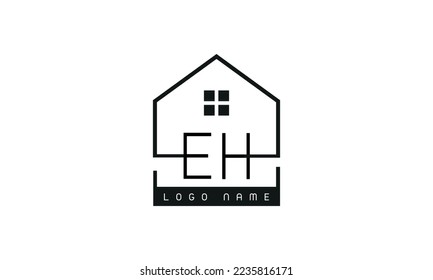 Ursprünglicher EH-Brief mit Immobilien, Haus, Logo-Design-Vektorgrafik.