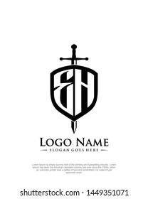 initial EH letter with shield style logo template vector