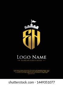 initial EH letter with shield style logo template vector