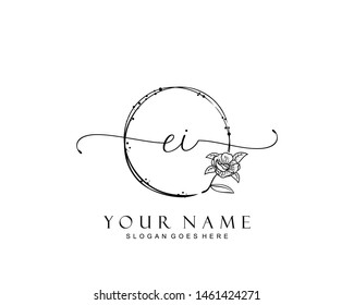 Initial EI beauty monogram and elegant logo design, handwriting logo of initial signature, wedding, fashion, floral and botanical with creative template.
