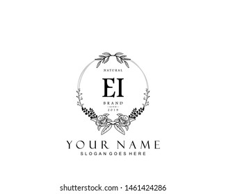 Initial EI beauty monogram and elegant logo design, handwriting logo of initial signature, wedding, fashion, floral and botanical with creative template.