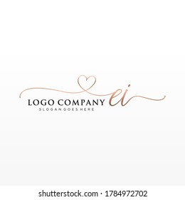 Initial EI  beauty monogram and elegant logo design, handwriting logo of initial signature, wedding, fashion, floral and botanical with creative template.