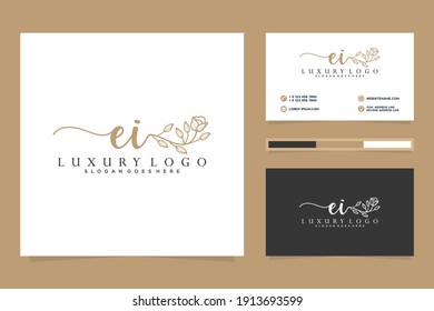 Initial EI Feminine logo collections and business card template.
