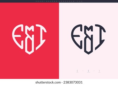 initial EI letters with red heart and love logo flat icon monogram concept