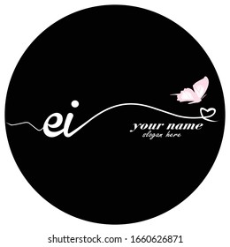 Initial EI logo handwriting vector butterfly illustration