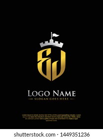 initial EJ letter with shield style logo template vector