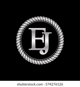 initial ej logo silver metallic with metal circle rope frame border decorative