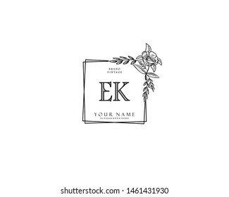 Initial EK beauty monogram and elegant logo design, handwriting logo of initial signature, wedding, fashion, floral and botanical with creative template.