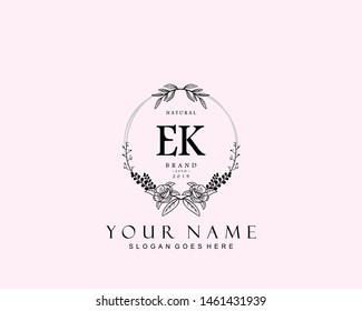 Initial EK beauty monogram and elegant logo design, handwriting logo of initial signature, wedding, fashion, floral and botanical with creative template.