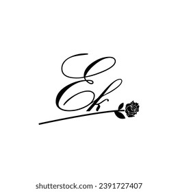 Initial EK handwriting flower typography ornament modern