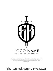 initial EK letter with shield style logo template vector