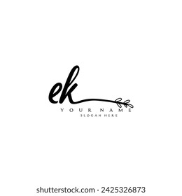 Initial EK logo handwriting floral typography ornament