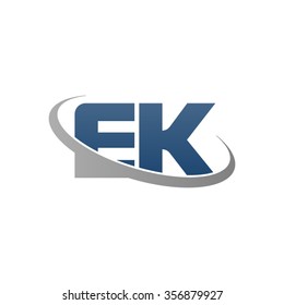 initial EK swoosh ring company logo blue gray