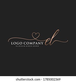 Monograma inicial de belleza EL y diseño elegante de logotipo, logotipo de escritura a mano de firma inicial, boda, moda, floral y botánica con plantilla creativa.