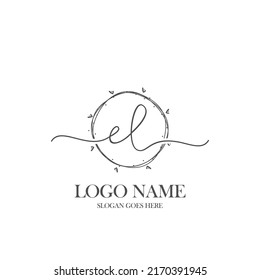 Monograma inicial de belleza EL y diseño elegante de logotipo, logotipo de escritura a mano de firma inicial, boda, moda, floral y botánica con plantilla creativa.