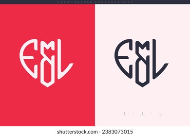 initial EL letters with red heart and love logo flat icon monogram concept