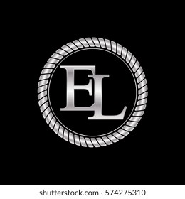 initial el logo silver metallic with metal circle rope frame border decorative