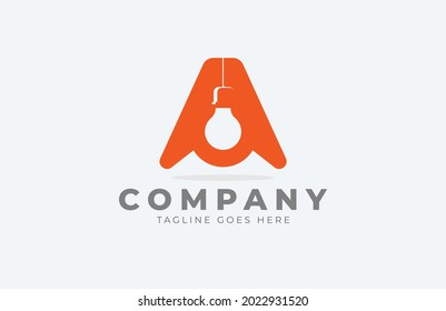 Initial A Electric Lamp Logo. flat design logo template, vector illustration