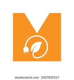 Initial electric leaf  Logo combine with letter M vector template