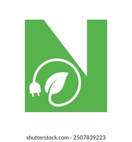 Logo de la hoja eléctrica inicial combinado con la letra N Plantilla de Vector