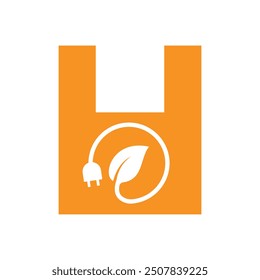 Logo de la hoja eléctrica inicial combinado con la letra H Plantilla de Vector