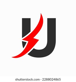 Logotipo eléctrico inicial en la letra U Concepto con icono de energía, símbolo de trueno de voltio