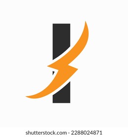 Initial Electric Logo on Letter I Concept With Power Icon, Volt Thunder Symbol