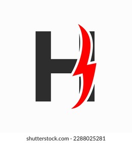 Initial Electric Logo on Letter H Concept With Power Icon, Volt Thunder Symbol