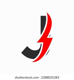 Initial Electric Logo on Letter J Concept With Power Icon, Volt Thunder Symbol