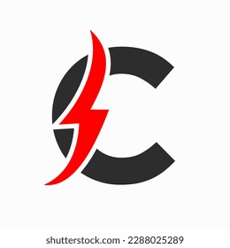 Ursprüngliches elektrisches Logo auf Buchstabe C-Konzept mit Leistungssymbol, Volt-Thunder-Symbol