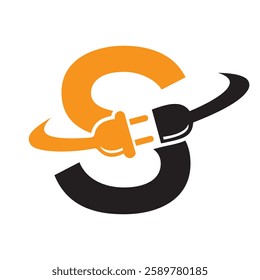 Initial Electric Logo On Letter S Concept With Electric Plug Symbol Vector And Template