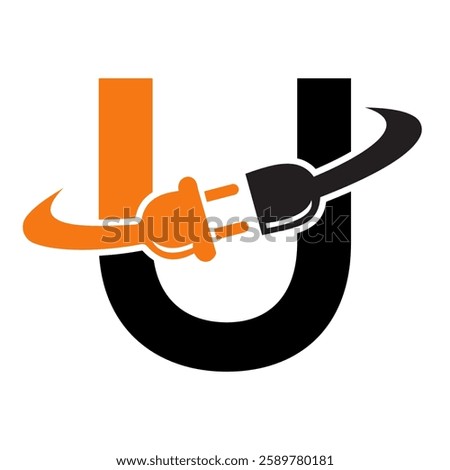 Initial Electric Logo On Letter U Concept With Electric Plug Symbol Vector And Template