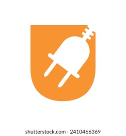 
Initial Electric plug Logo combine with letter U vector template