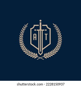 Ursprüngliche AT elegante Schwert- und Schildsymbol-Vektorvorlage