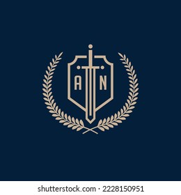 Initial AN elegant sword and shield icon vector template