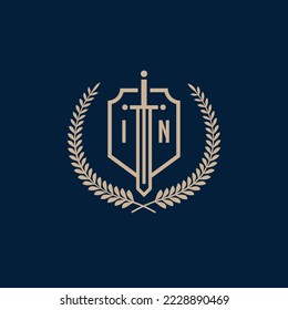 Initial IN elegant sword and shield icon vector template