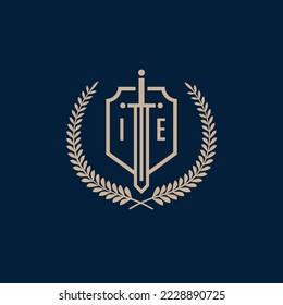 Initial IE elegant sword and shield icon vector template