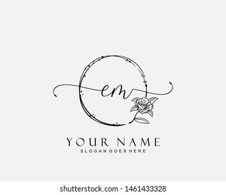 Initial EM beauty monogram and elegant logo design, handwriting logo of initial signature, wedding, fashion, floral and botanical with creative template.