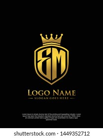 initial EM letter with shield style logo template vector